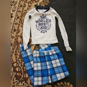 Childrens Place PJ Place Blue Plaid Kids Pj Se; 6, Light Heather Grey/Navy Plaid